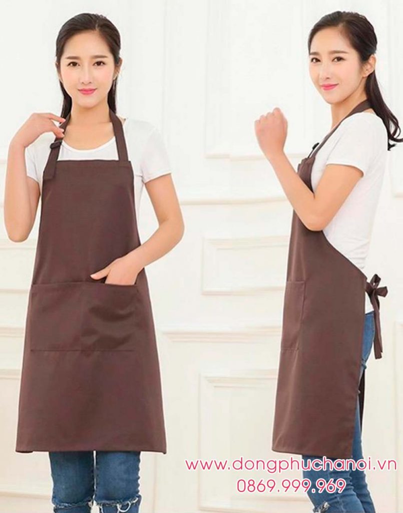 Tạp dề may sẵn dáng dài màu nâu