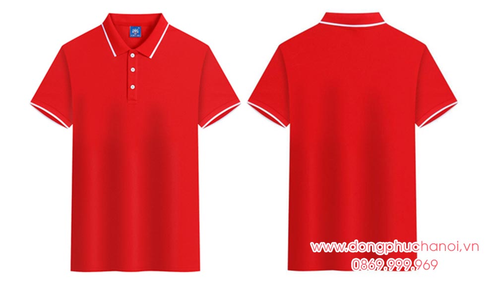 May áo polo màu đỏ viền trắng