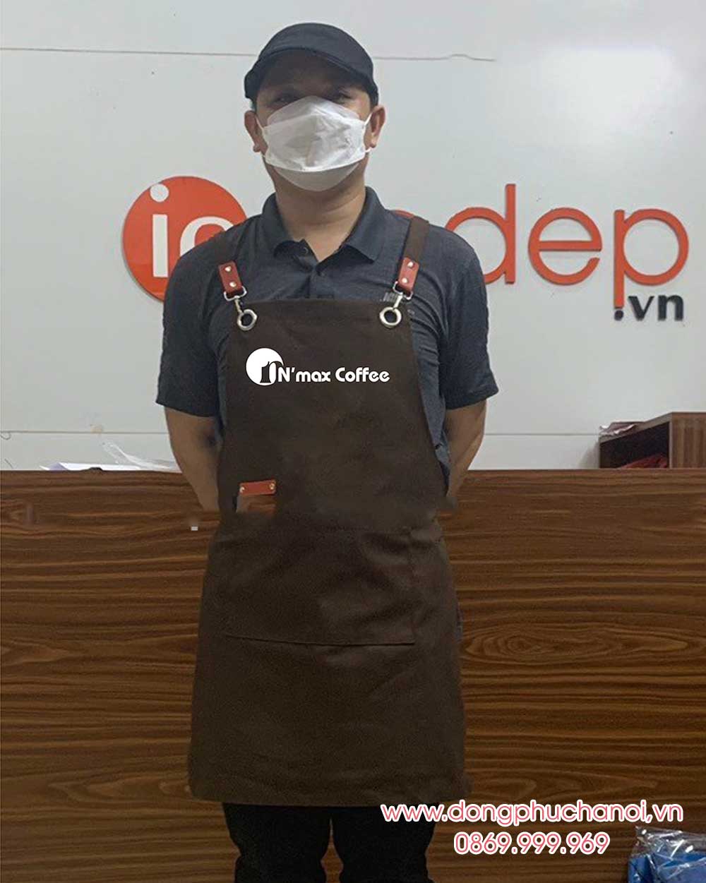 May và In tạp dề Quán N'Max Coffee